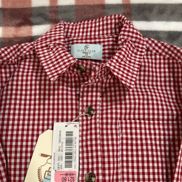 Little Boys Red and White Checkered Button Up Shirt - Picture 2 of 3
